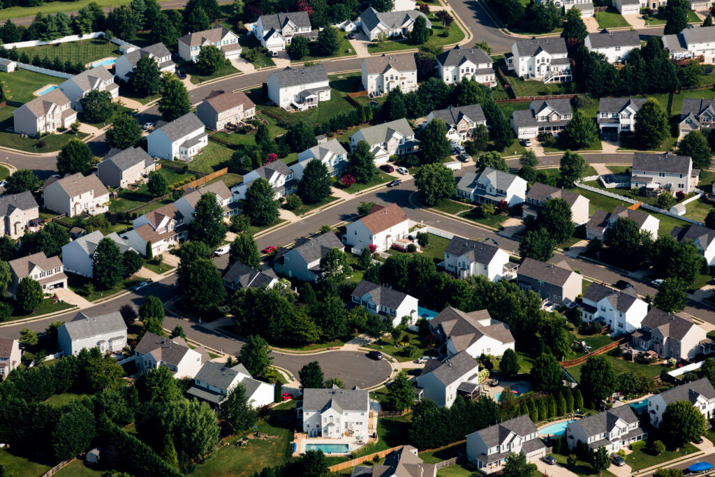 rows of identical single family houses